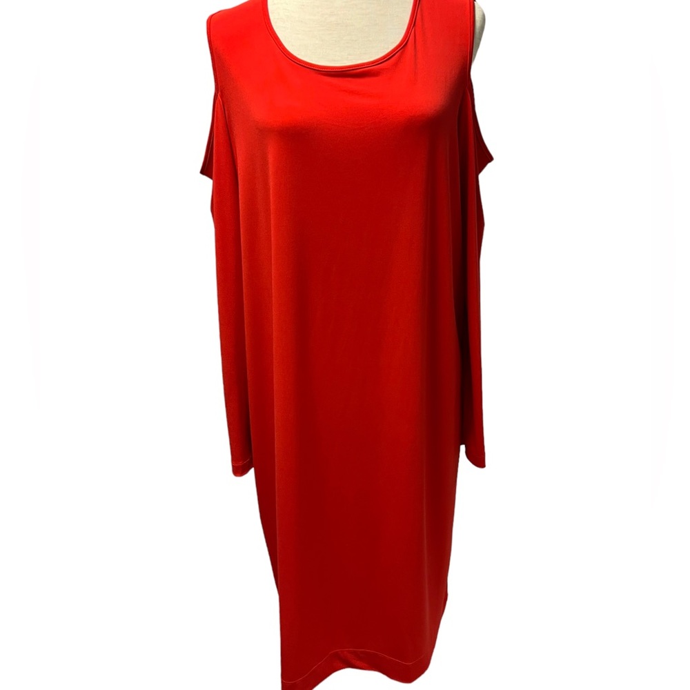 Jessica London Cold Shoulder Dress Sunset Red long Sleeves Boatneck w/spandex16W
